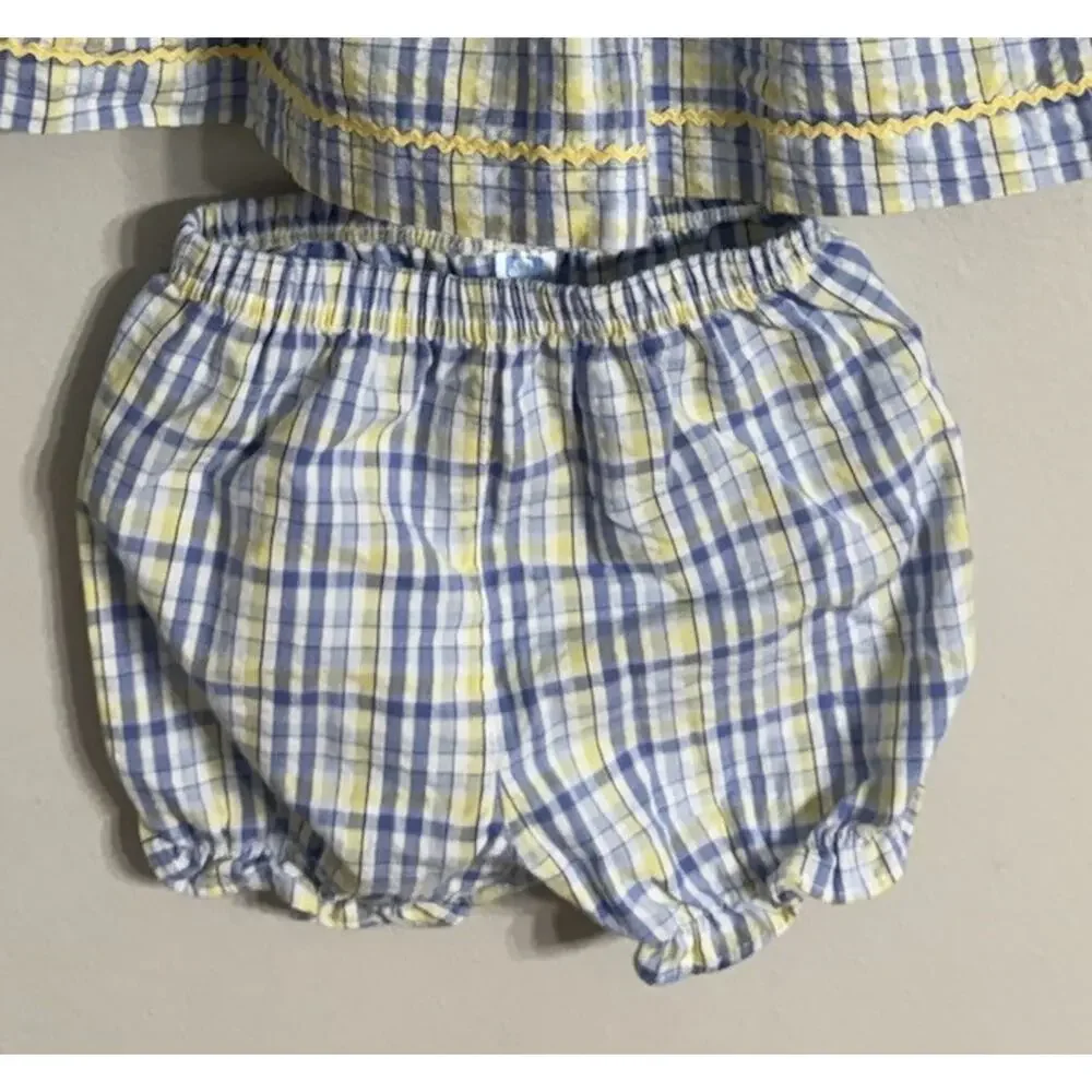 Welcome Home Baby Girl Dress Bloomers Set Size 3/6 Months Seersucker Sleeveless